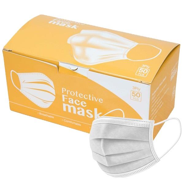 Disposable Face Mask (White) 3 Ply – 50 PCs